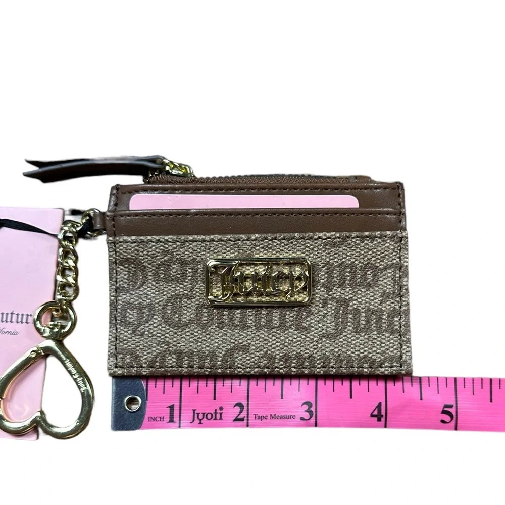 JUICY COUTURE : NWT Brown  Leather Wallet Card Holder Keychain with Gold Logo